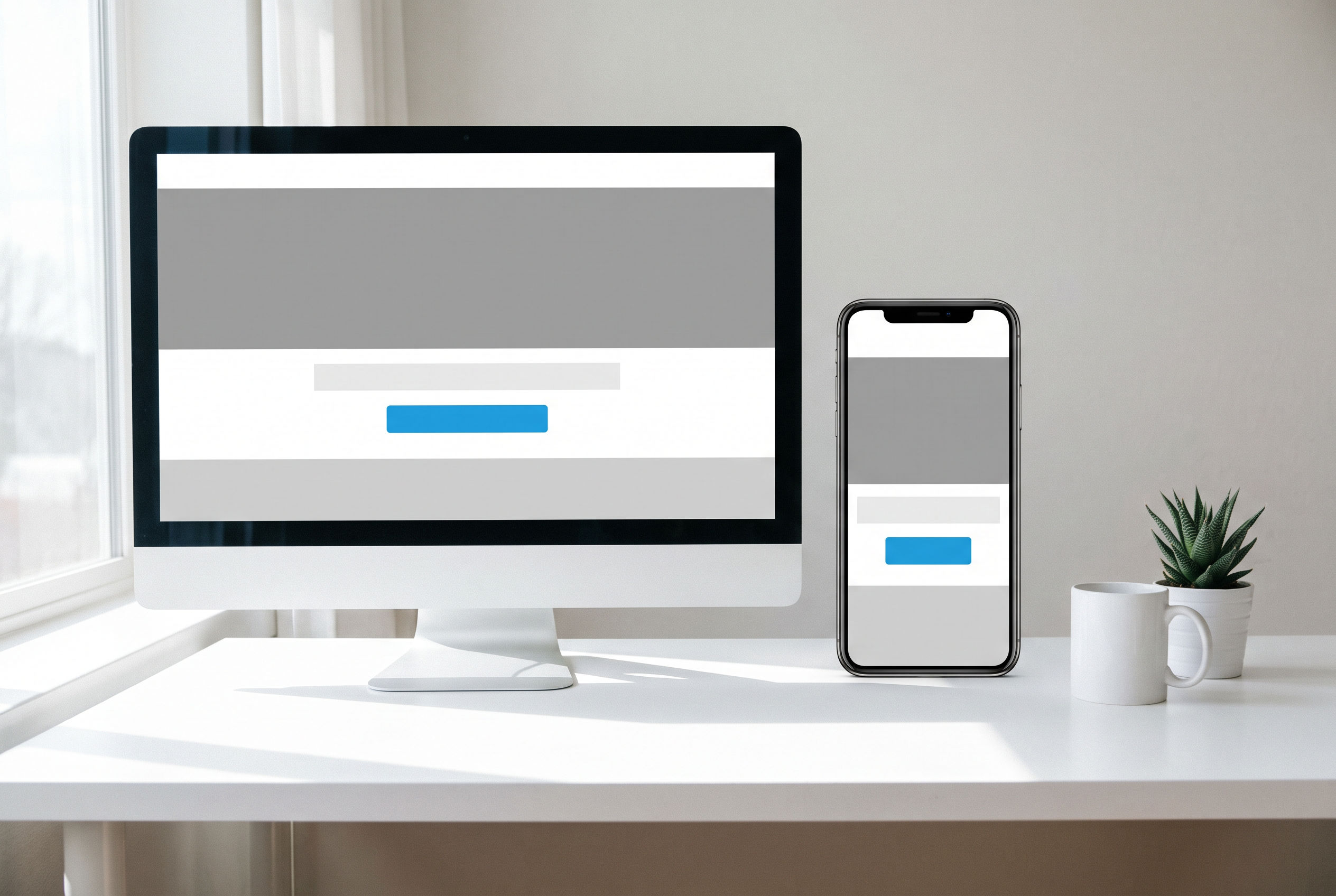 Monitor and phone showing the same clean website layout
